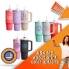 Custom 40oz tumbler with handle, different colors and prints on both sides