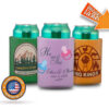 Custom multi-ink hard foam can koozies with campfire and baby shower design