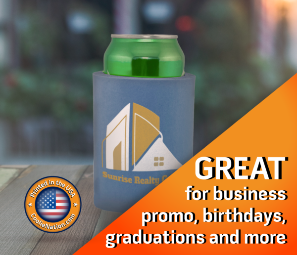 Hard foam can koozies with eye-catching multi-ink prints of a company logo