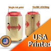 Metallic neoprene can koozie with a personalized business logo and detailed stitching