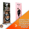 Retractable banner with custom branding for a corporate presentation