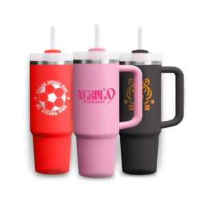 Custom 40oz stainless steel vacuum tumbler with handle, with unique designs and personalized artwork