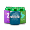 Custom hard foam can koozies with vibrant multi-ink designs for birthdays, boats, and real estate