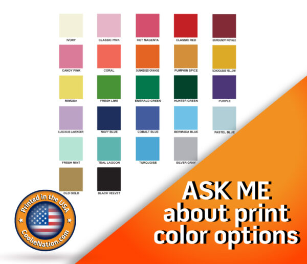 Chart displaying a variety of napkin colors for custom designs.