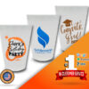 Three customized stadium cups featuring graduation, birthday, and business designs.