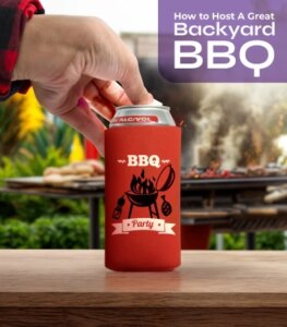 24oz neoprene can koozie with a fun BBQ design
