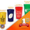 Set of 22oz stadium cups customized in multiple bright colors for events.