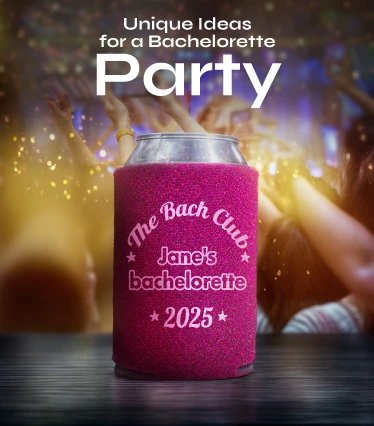 Glitter custom koozies designed for a bachelorette party