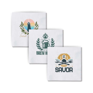White napkins customized with unique multi-ink print details