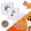 Personalized white napkins with company logos and branding