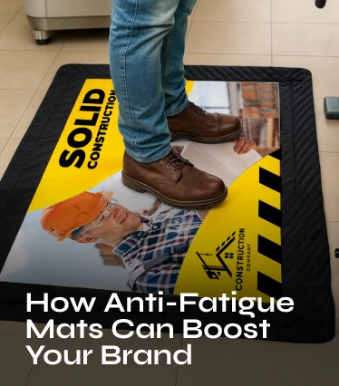 Message 'Anti-Fatigue Mats Can Boost Your Brand' alongside a custom mat