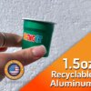 Custom 1.5oz aluminum shot cups with single-side print, made from recyclable aluminum for eco-friendly events.