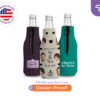 Personalized zipper bottle koozies with custom wedding and photo print designs for beer bottles