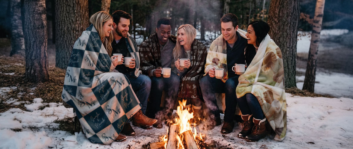 promotional winter blankets used at outdoor events and festivals for branded merchandise visibility