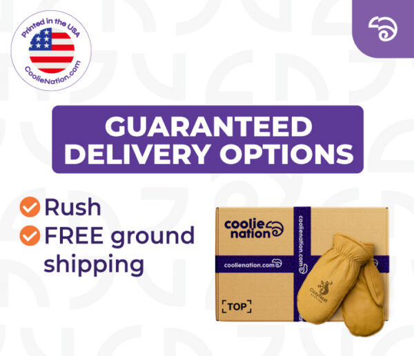 CoolieNation custom leather choppers packaging with guaranteed delivery options including rush, overnight, and free ground shipping