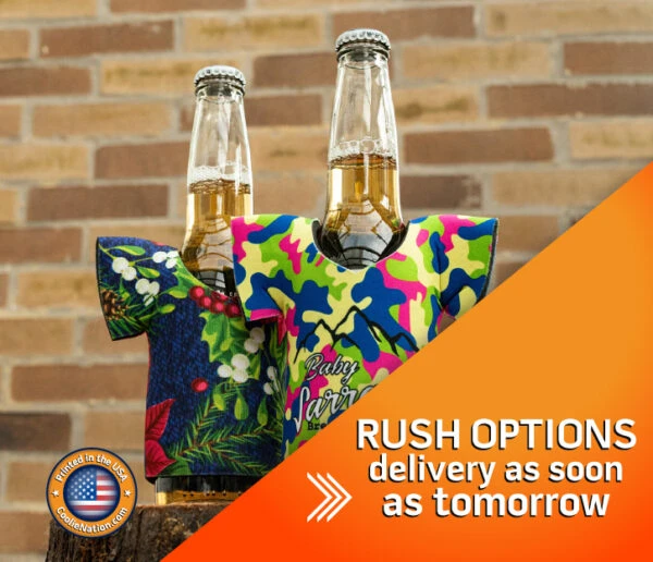 Custom jersey bottle koozies for birthday parties with rush delivery