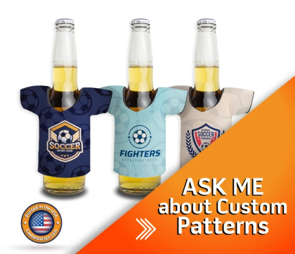 Custom sports jersey bottle koozies, perfect for keeping your drink cold on game day