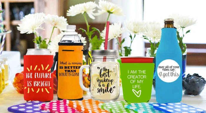 Custom Mother’s Day koozies in various styles, perfect for celebrating mom with personalized designs