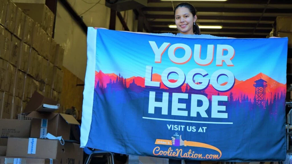 Woman holding a flag with personalized design