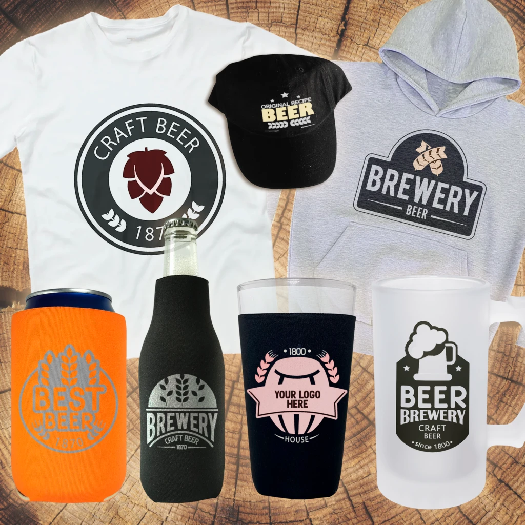 Custom koozies and apparel with brewery design