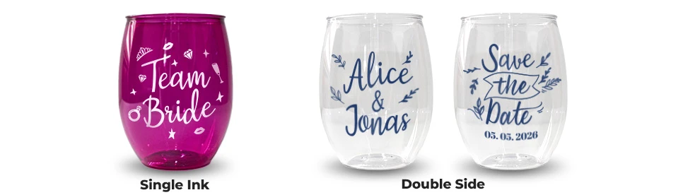 Custom 16oz Stemless Wine Glass with Single Ink and Double-Side Print